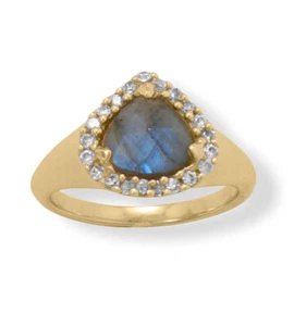 Anillo Labradorita con Halo de Circonita Cúbica Forma de Pera Plata Chapada en Oro 14k, 8 - Imagen 1 de 1