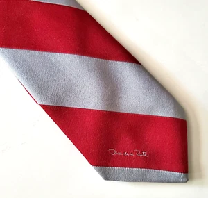 Oscar de la Renta wide stripe tie 55 x 3.5 red gray - Picture 1 of 4