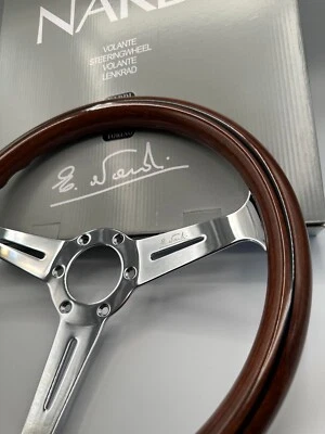 NARDI Classic 360mm Mahogany Wood Steering Wheel with Silver Chrome Finish - Image 1 of 4