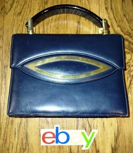 Vintage 60's Susan Gail Black Leather Accordion Purse Hand Bag Bakelite Handle - Picture 1 of 8