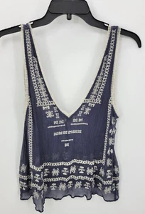 Ecote Top Womens 8 Blue Embroidered Sleeveless Boho Peasant Festival Hippie - Picture 1 of 8