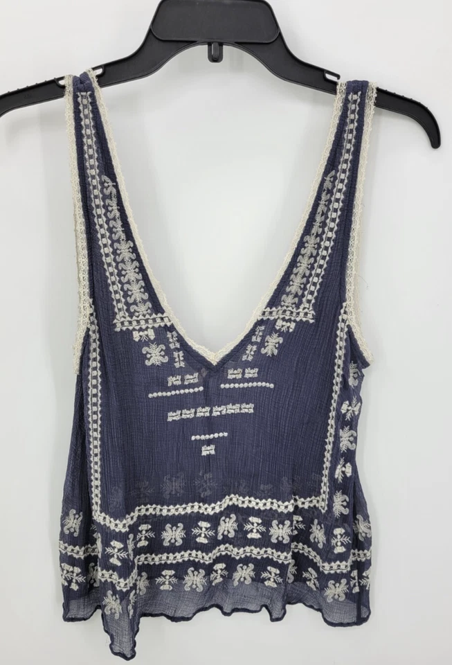 Top Ecote Mujer 8 Azul Bordado Sin Mangas Boho Campesino Festival Hippie Foto 1 de 4