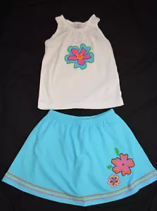 Hanna Andersson blau Rock/Skort & weiß Tank Isle of Flowers Neu mit Etikett 130 (US 8) - Bild 1 von 5