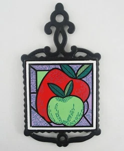 Azulejo Cerámico Negro Hierro Fundido Remache Rojo y Verde Manzanas Púrpura Diseño Mosaico - Imagen 1 de 12