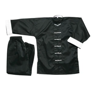 New Kung Fu Uniform Tai Chi Uniform-Black w/ White Knot Cord Frogs buttons  - Picture 1 of 2