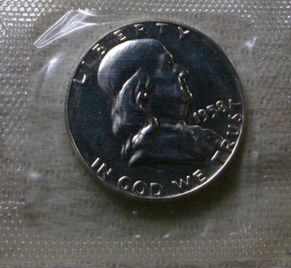 Серебряная монета номиналом 50 центов 1958 с изображением Франклина с чеканкой пруф набор для виолончели - Изображение 1 из 1