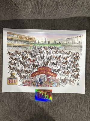 "Póster de 2025 100th Hambletonian 13""x17"" Remi Bellocq 100 Hambo dibujos animados y tarjeta" Foto 1 de 4