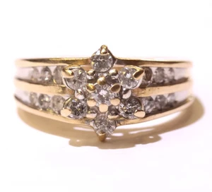 14K  Yellow Gold .47ct SI3- I1 H Round Diamond Cluster Ring 4.2g Estate Size 5 - Picture 1 of 5