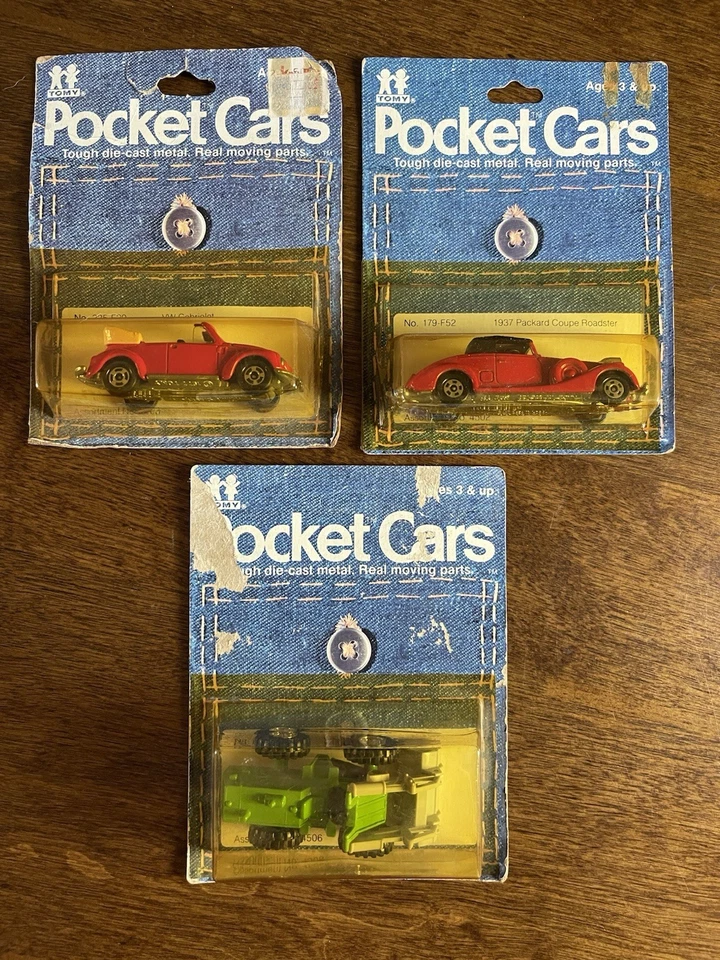 Lot of 3 Vintage Tomy Pocket Cars VW Cabriolet, 1937 Packard, Wheel Loader-7-10 Foto 1 de 4