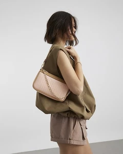 River Island Womens Shoulder Bag Pink 90s Monogram Grab Handle Adjustable Strap - Picture 1 of 11