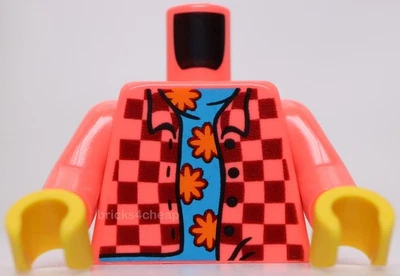 Lego Camisa a Cuadros Torso Cuello Abierto Botones Cuadrados Camisa Azul Oscuro Flores Foto 1 de 2