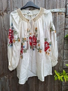 River Island Artisan Noir Cream Floral Embroidered Blouse 16 £45 16 18 20 VGC - Picture 1 of 10