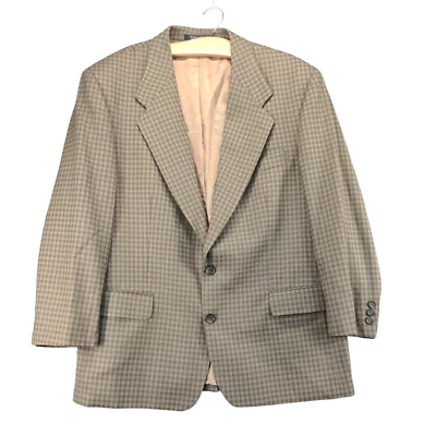 Fabrizio Cellini Blazer Jacket Mens Size 43 S Brown Check Plaid Pocket 2 Button - Изображение 1 из 4