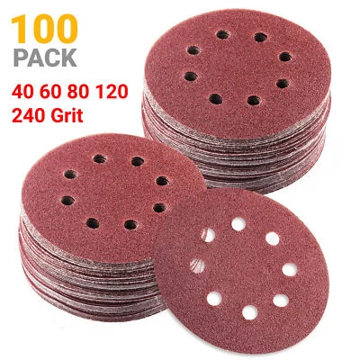 125mm - 5" 8 Hole Sanding Discs 40 60 80 120 240 320 Grit Orbital Sander Pad UK