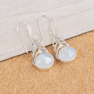 Pendientes hechos a mano de plata de ley 925 con piedras preciosas de luna arco iris de 1,64" Foto 1 de 4