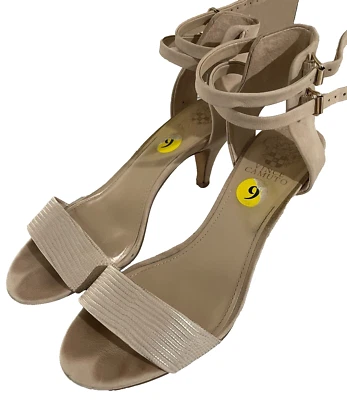 Vince Camuto beige gold open toe sandals heels w/ straps sleek style size 9 - Image 1 of 4