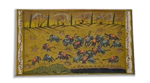 Caravana elefante indio pintura miniatura hecha a mano en papel viejo 5,5 x 9 pulgadas - Imagen 1 de 3