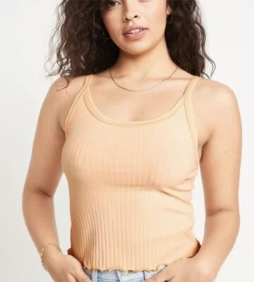 Old Navy Women’s Size 3X ~ Peach Fitted Cropped Lettuce-Edge Rib-Knit Tank Top - Image 1 of 3