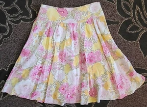 Ann Taylor Loft Neu mit Etikett Blumenmuster Midi gefüttert rosa mehrfarbig Leinenmischung Rock GR. 12 - Bild 1 von 5