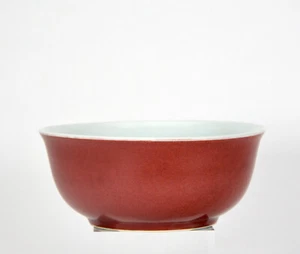 Grande ciotola porcellana monocromatica rossa stile Ming cinese Xuande MK Jihong - Foto 1 di 7