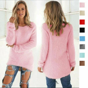 Womens Knitted Sweater Jumper Loose Pullover Tops Warm Winter Blouse Plus Sizes - Picture 1 of 16