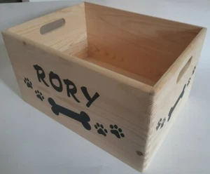 Personalised Wooden DOG/ CAT/ PET/Toy Box. Decals on 3 sides of box-Large size - Picture 1 of 12