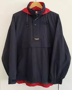 Ralph Lauren Chaps Hooded Windbreaker Jacket Men's Size Medium Navy Blue Red - Picture 1 of 14