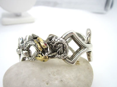Brazalete JOHN HARDY ENORME Plata de Ley Oro 18K Rubí Naga Dragón Escala 59 Gramos Foto 1 de 4