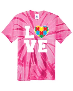 Autism Awareness Love Puzzle Heart Youth Tie Dye T-Shirt Support - Picture 1 of 13