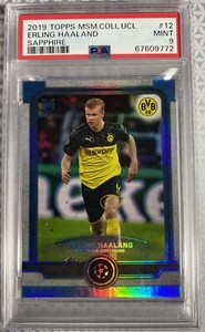 2019 Topps Museum Collection UCL Erling Haaland #12 RC ROOKIE Sapphire /75 PSA 9
