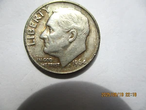 1964 ROOSEVELT DIME D MINT MARK ON TAIL SIDE 90% SILVER 10%COPPER0.07234 T.OUNCE - Picture 1 of 2