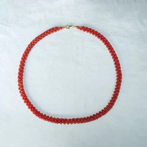 Collana Corallo tessito rosso naturale Argento Dorato Artigianale Vintage - Foto 1 di 4