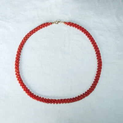 Collana Corallo tessito rosso naturale Argento Dorato Artigianale Vintage - Immagine 1 di 4