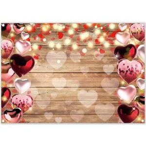 7x5ft Valentine's Day Photography Backdrop Wood Red Love Heart Background Wed... - Picture 1 of 7