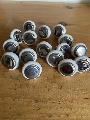 Lot Of 16 White Porcelain Silver Drawer Knob Pulls 1” - Image 1 of 2
