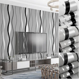 9.5M Modern Abstract Swril Gloss Wallpaper Embossed Textured Non-woven Roll - Picture 1 of 24