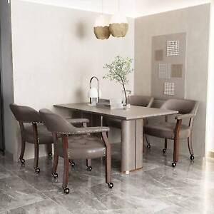 Dining Chairs with Casters Solid Wood Frame Poker Table