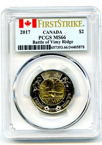 2017 CANADA $2 PCGS MS66 BATTLE OF VIMY RIDGE 100TH ANNIVERSARY FIRST STRIKE  - Picture 1 of 2