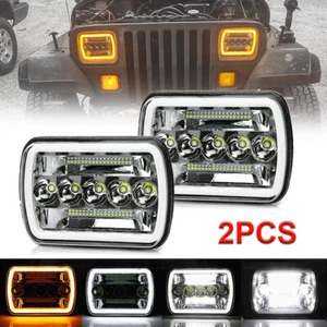 Pair 7"X6'' 5x7 LED Headlights Hi/Lo Beam DRL For Jeep Cherokee XJ YJ Chevrolet - Picture 1 of 13