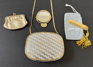 Judith Leiber Crystal Minaudiere Evening Clutch Bag Chain Strap Silver Gold - Picture 1 of 23