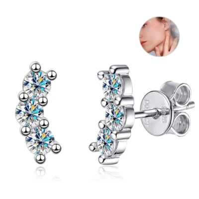 3mm D VVS1 Round Moissanite Stud Earrings for Women Gift 925 Sterling Silver GRA - Image 1 of 4