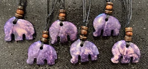 Fair Trade Stone Boho Lucky Purple Elephant Pendant Thong Necklace in Gift Pouch - Picture 1 of 5