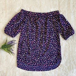 Michael Michael Kors Off The Shoulder Peasant Top NEW size Small Navy floral $88 - Picture 1 of 5