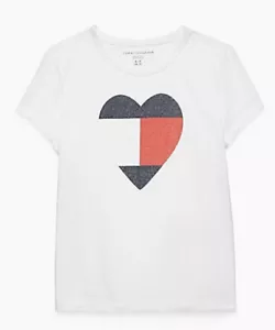 New TOMMY HILFIGER KIDS' GLITTER HEART T-SHIRT girls 12/14 - Picture 1 of 1