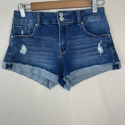 Pantalones cortos Altar'd State para mujer 26 desgastados puños elásticos azul denim Foto 1 de 4