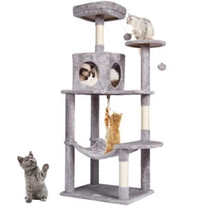 Cat Tree 56.2" Cat Tower with Cat Condo Sisal Scratching Post Light Grey - Picture 1 of 12