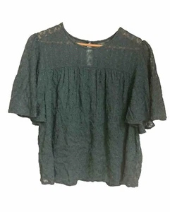 Anthropologie Ranna Gill Flutter Sleeve Eyelet Sheer Green Top Medium - Picture 1 of 7
