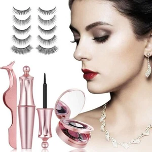Faux Cils Magnétique Eyeliner Kit 3D Réutilisables sans Colle 5 paires Faux cils - Picture 1 of 4