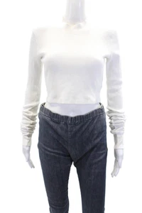 Cotton Citizen Damen Baumwolle High Neck Langarm Crop Top Weiß Größe XS - Bild 1 von 5