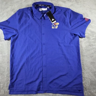 Kansas Jayhawks Shirt Mens Large Blue NCAA College Adidas AEROREADY Button Up - Image 1 of 4